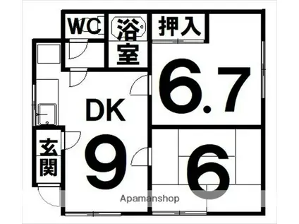 根室本線 帯広駅 徒歩19分 1階建 築55年(2DK)の間取り写真