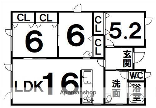 根室本線 西帯広駅 徒歩6分 1階建 築18年(3LDK)の間取り写真
