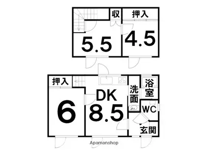 根室本線 帯広駅 徒歩25分 2階建 築52年(3DK)の間取り写真