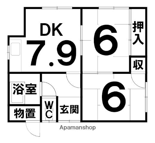 北海道帯広市 1階建 築53年(2DK)の間取り写真