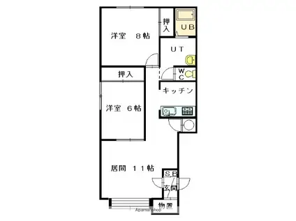 リンツD(2LDK/1階)の間取り写真