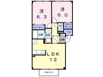 アスピアⅠ(2LDK/1階)の間取り写真