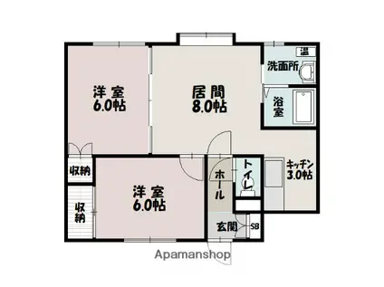 エルブランドⅠ(2LDK/1階)の間取り写真