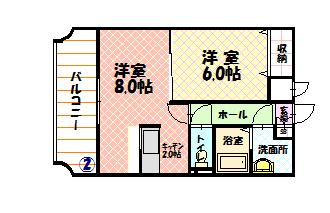 ノルテ1条通(2K/7階)の間取り写真
