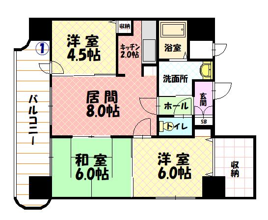 ノルテ1条通(3LDK/6階)の間取り写真