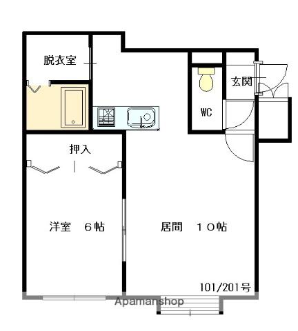 シンフォニー宮下B(1LDK/1階)の間取り写真