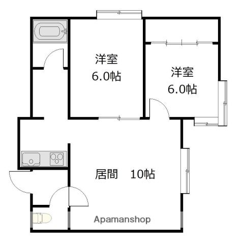 アビタシオン旭川Ⅱ(2LDK/1階)の間取り写真