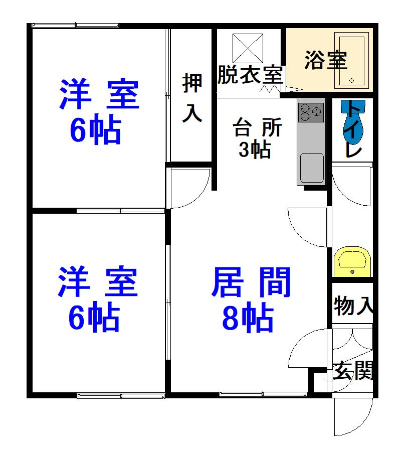 ジューヌフィーユ北門(2LDK/1階)の間取り写真