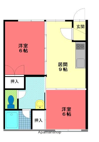 パレスリバージュ(2DK/2階)の間取り写真