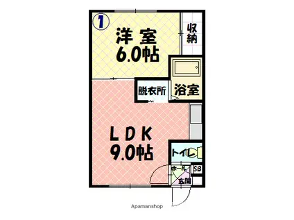 グランディール忠和(1LDK/2階)の間取り写真