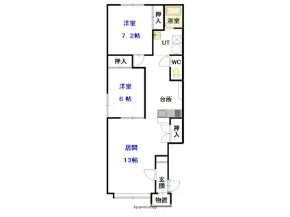 リバーサイドⅡ(2LDK/1階)の間取り写真