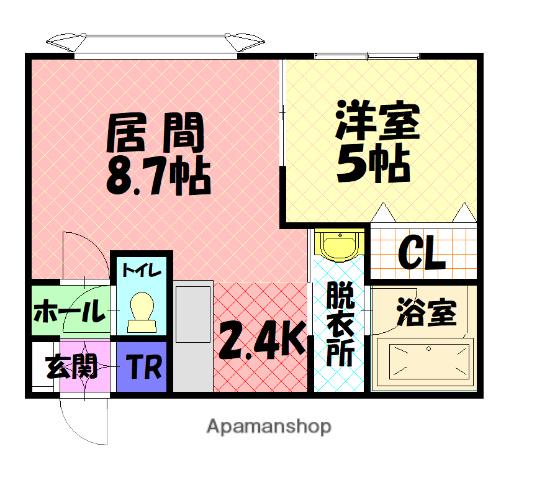 石北本線 旭川四条駅 徒歩24分 2階建 築24年(1LDK/1階)の間取り写真
