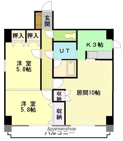 ディアー1条(2LDK/4階)の間取り写真