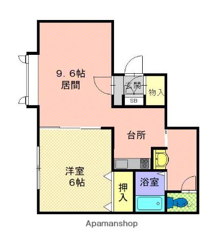 エネーロ B棟(1LDK/1階)の間取り写真