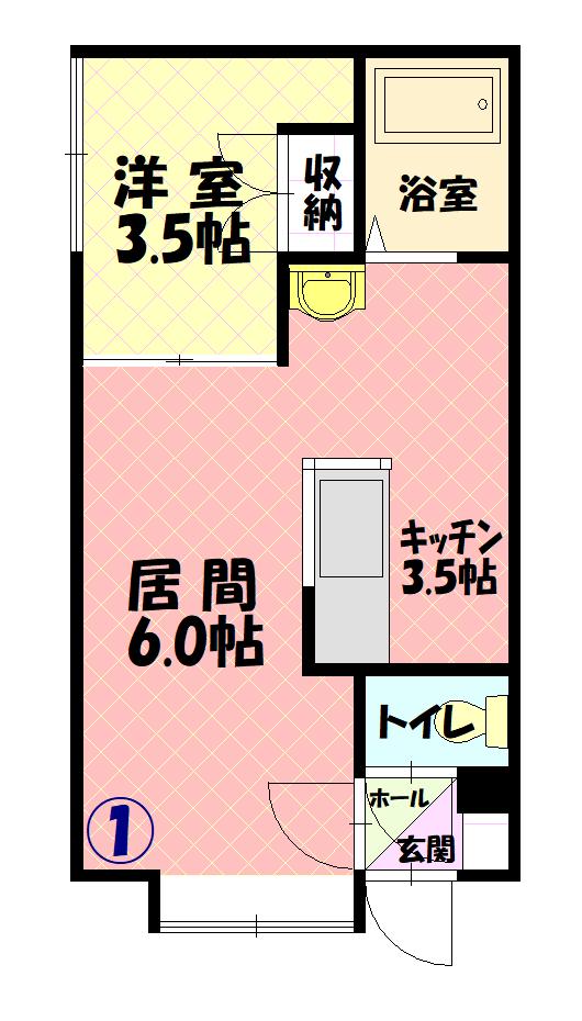ロイヤルB(1LDK/1階)の間取り写真