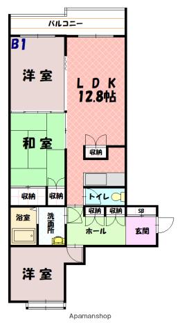 きららパートⅡ(3LDK/1階)の間取り写真