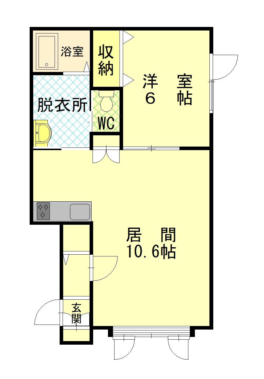 アリエスB棟(1LDK/1階)の間取り写真
