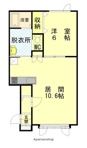 アリエスA棟(1LDK/1階)の間取り写真