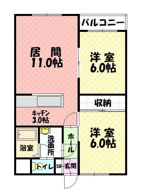 イーストハイツ(2LDK/1階)の間取り写真