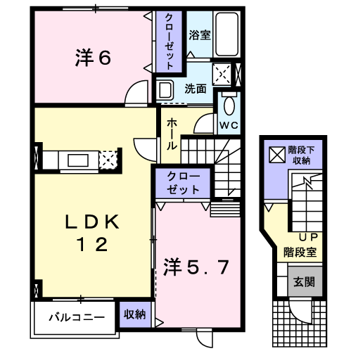 カナールヴィレB(2LDK/2階)の間取り写真