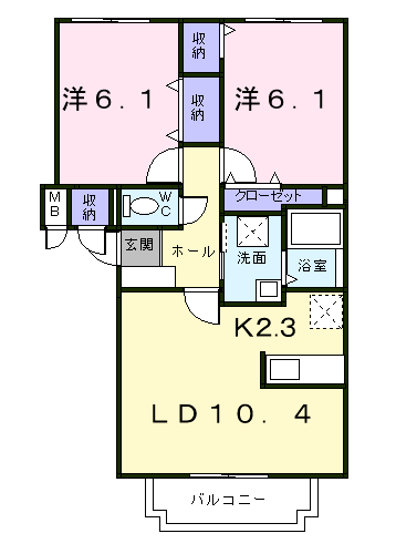 アバンフォンテーヌB(2LDK/1階)の間取り写真