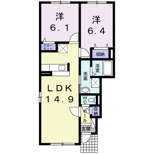 コリーヌⅠ(2LDK/1階)の間取り写真