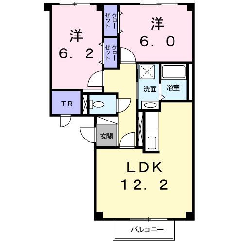 アスピアⅠ(2LDK/1階)の間取り写真