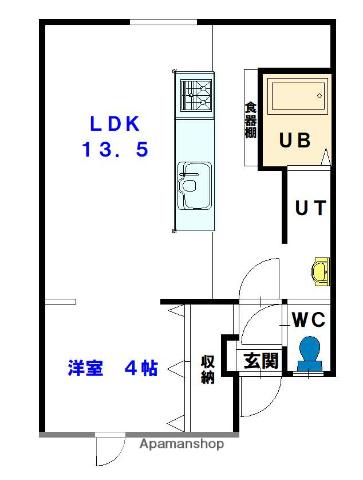 富良野線 西御料駅 徒歩12分 2階建 築22年(1LDK/1階)の間取り写真