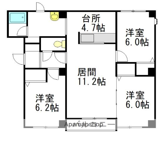 グランデール豊岡(3LDK/2階)の間取り写真