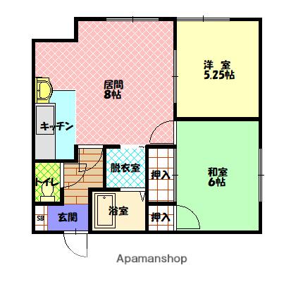サンセット花咲B棟(2LDK/2階)の間取り写真