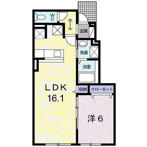 リヴィエールⅢ(1LDK/1階)の間取り写真