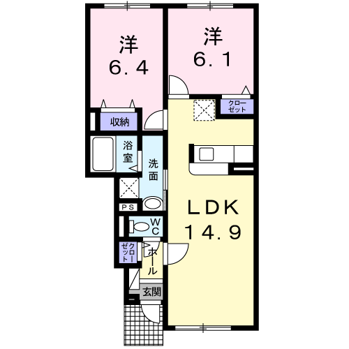 メゾンカムイ(2LDK/1階)の間取り写真