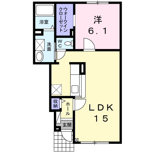 カリンパニⅡ(1LDK/1階)の間取り写真