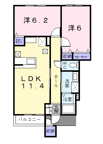 ポルト・ボヌール(2LDK/1階)の間取り写真