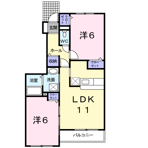 カーサセレーナ(2LDK/1階)の間取り写真