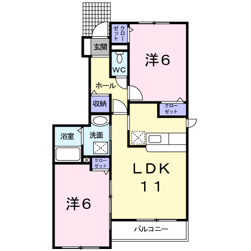 カーサセレーナ(2LDK/1階)の間取り写真