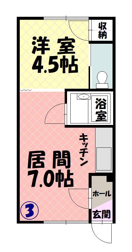 函館本線 近文駅 徒歩36分 2階建 築39年(1DK/1階)の間取り写真