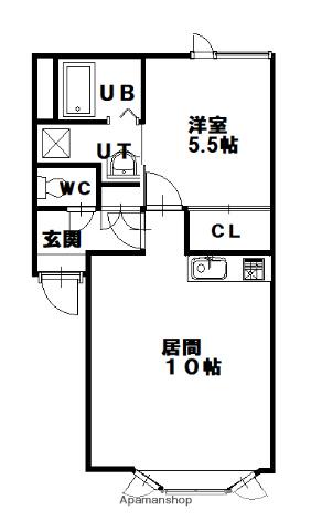 グラディアⅡ(1LDK/2階)の間取り写真