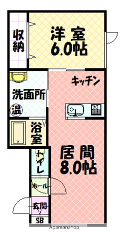 パステルB(1LDK/2階)の間取り写真