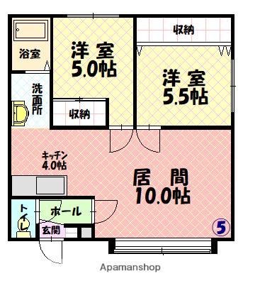 ヴィラハッピネスB(2LDK/2階)の間取り写真
