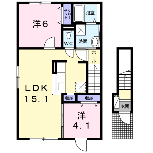 函館本線 旭川駅 バス乗車時間：15分 東光１３の５バス停で下車 徒歩2分 2階建 築10年(2LDK/2階)の間取り写真