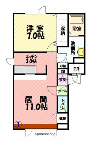プラスペリティ宮下(1LDK/1階)の間取り写真