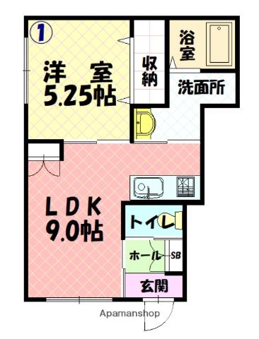 LA ROCHELLE A棟(1LDK/1階)の間取り写真