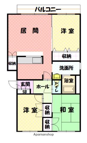 ワックスウィング東光B(3LDK/1階)の間取り写真