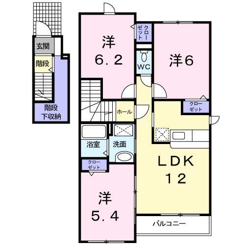 カルムS(3LDK/2階)の間取り写真
