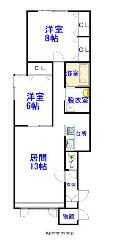 ノンノ B棟(2LDK/1階)の間取り写真