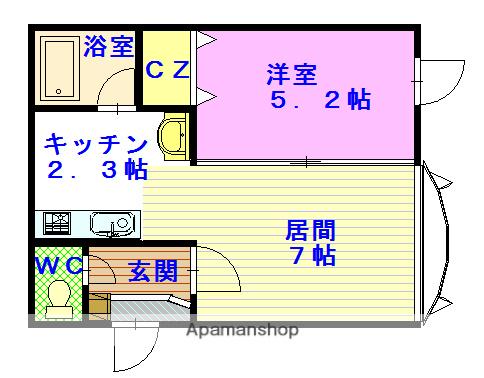 ルート医大前 B棟(1LDK/1階)の間取り写真
