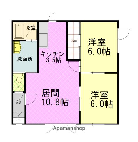 ハイエスト末広5(2LDK/1階)の間取り写真