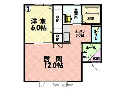 グランビュー神楽(1LDK/2階)の間取り写真