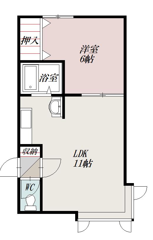 エクセルシオールB(1LDK/2階)の間取り写真